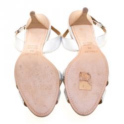 Hermes Metallic Silver Leather Night Slingback Sandals Size 36