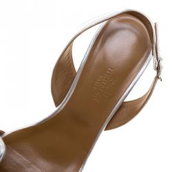 Hermes Metallic Silver Leather Night Slingback Sandals Size 36