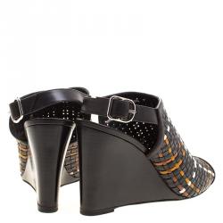 Hermes Tricolor Woven Leather Peep Toe Wedge Sandals Size 39