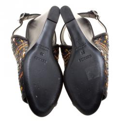 Hermes Tricolor Woven Leather Peep Toe Wedge Sandals Size 39