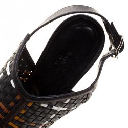 Hermes Tricolor Woven Leather Peep Toe Wedge Sandals Size 39