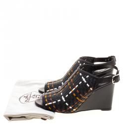 Hermes Tricolor Woven Leather Peep Toe Wedge Sandals Size 39