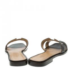 Pre Owned Hermes Brown Leather Oran Flat Sandals Size 38