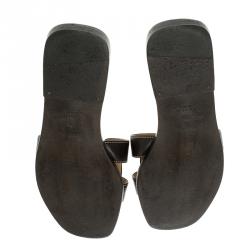 Pre Owned Hermes Brown Leather Oran Flat Sandals Size 38