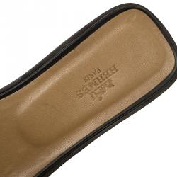 Pre Owned Hermes Brown Leather Oran Flat Sandals Size 38