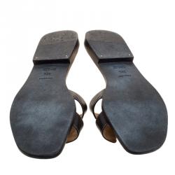 Hermes Black Leather Oran Flat Sandals Size 38.5