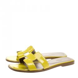 Hermes Yellow Patent Oran Box Sandals Size 38.5