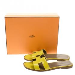 Hermes Yellow Patent Oran Box Sandals Size 38.5