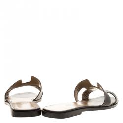 Hermes Black Leather Oran Flat Sandals Size 39