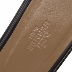 Hermes Black Leather Oran Flat Sandals Size 39
