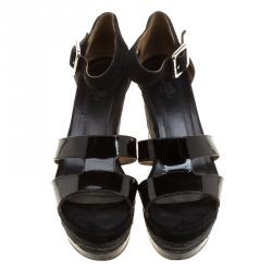 Pre Owned Hermes Black Suede and Patent Leather Ilana Espadrille Wedges Sandals Size 39