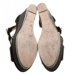 Pre Owned Hermes Black Suede and Patent Leather Ilana Espadrille Wedges Sandals Size 39