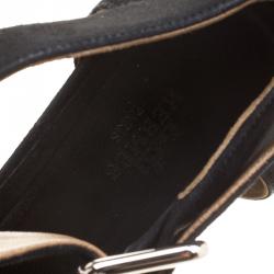 Pre Owned Hermes Black Suede and Patent Leather Ilana Espadrille Wedges Sandals Size 39