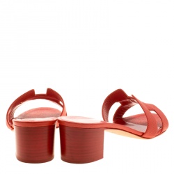 Pre Owned Hermes Orange Leather Oasis Slides Size 38.5