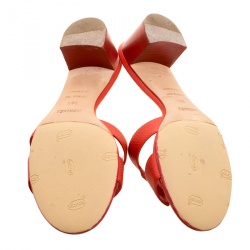 Pre Owned Hermes Orange Leather Oasis Slides Size 38.5