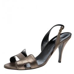 Pre Owned Hermes Metallic Bronze Suede Night Slingback Sandals Size 40