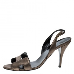Pre Owned Hermes Metallic Bronze Suede Night Slingback Sandals Size 40
