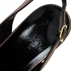 Pre Owned Hermes Metallic Bronze Suede Night Slingback Sandals Size 40