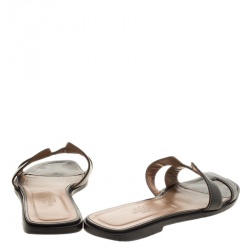 Pre Owned Hermes Black Leather Oran Flat Sandals Size 38.5