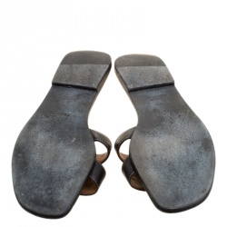 Pre Owned Hermes Black Leather Oran Flat Sandals Size 38.5