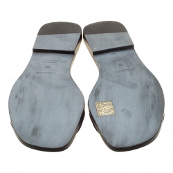 Hermes Blue Crystal Embellished Leather Oran Sandals Size 38