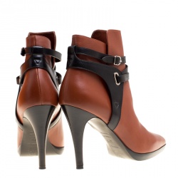 Hermes Brown/Black Leather Cross Strap Pointed Toe Ankle Boots Size 37.5