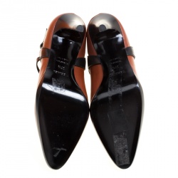 Hermes Brown/Black Leather Cross Strap Pointed Toe Ankle Boots Size 37.5