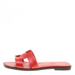 Hermes Red Patent Leather Oran Box Sandals Size 36
