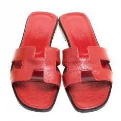 Hermes Red Patent Leather Oran Box Sandals Size 36