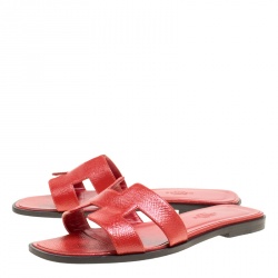Hermes Red Patent Leather Oran Box Sandals Size 36