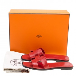 Hermes Red Patent Leather Oran Box Sandals Size 36