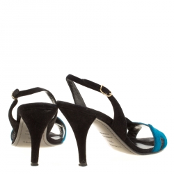 Hermes Blue/Black Velvet and Suede Night Slingback Sandals Size 36.5