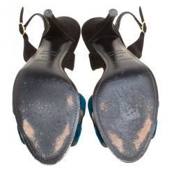 Hermes Blue/Black Velvet and Suede Night Slingback Sandals Size 36.5