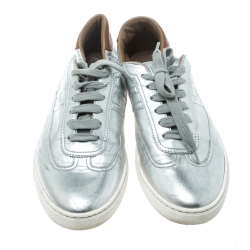 Pre Owned Hermes Metallic Silver Leather Quicker Sneakers Size 40