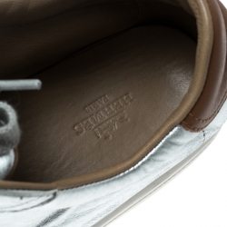 Pre Owned Hermes Metallic Silver Leather Quicker Sneakers Size 40