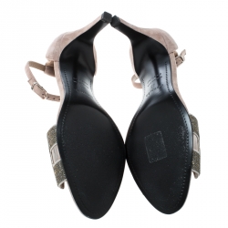 Hermes Beige Suede Night Crystal Powder Ankle Strap Sandals Size 40