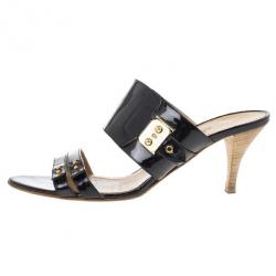 Hermes Black Patent Mules Size 38.5