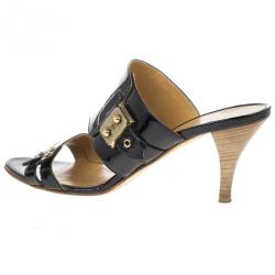 Hermes Black Patent Mules Size 38.5