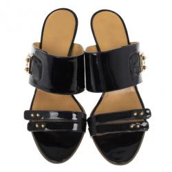 Hermes Black Patent Mules Size 38.5
