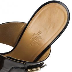 Hermes Black Patent Mules Size 38.5