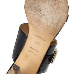Hermes Black Patent Mules Size 38.5
