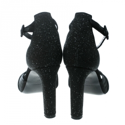 Pre Owned Hermes Black Embellished Satin Krystal Ankle Strap Sandals Size 39