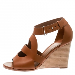 Hermes Brown Leather Merryl Wedge Sandals Size 38