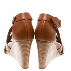 Hermes Brown Leather Merryl Wedge Sandals Size 38