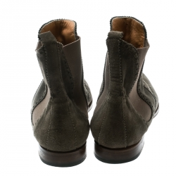 Hermes Grey Suede Leather Brighton Low Ankle Boots Size Size 38