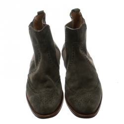 Hermes Grey Suede Leather Brighton Low Ankle Boots Size Size 38