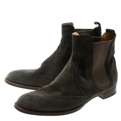 Hermes Grey Suede Leather Brighton Low Ankle Boots Size Size 38