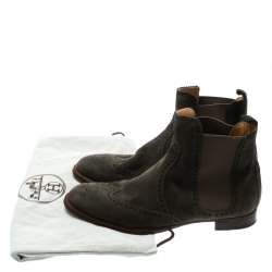 Hermes Grey Suede Leather Brighton Low Ankle Boots Size Size 38