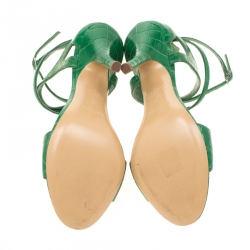 Hermes Green Crocodile Leather Cross Ankle Wrap Sandals Size 38