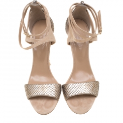 Hermes Metallic Beige Python Leather And Suede Cross Ankle Wrap Sandals Size 38